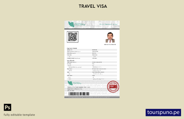 Plantilla de visa electrónica para Irán lista para imprimir en formatos Word y P